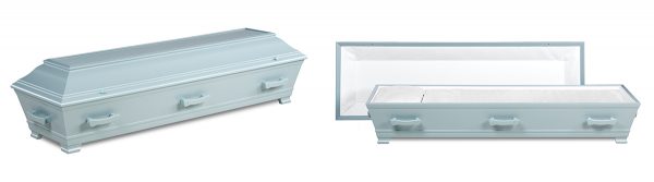 Kiste i blågronn trefiber | Jølstad Begravelsesbyrå