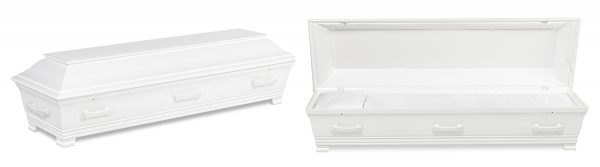 Hvitmalt og utsmykket kiste i furu | Jølstad Begravelsesbyrå